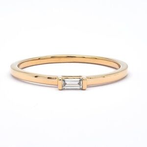 CZ Baguette Cut Gold Plated Over Sterling Silver 925 Solitaire Ring